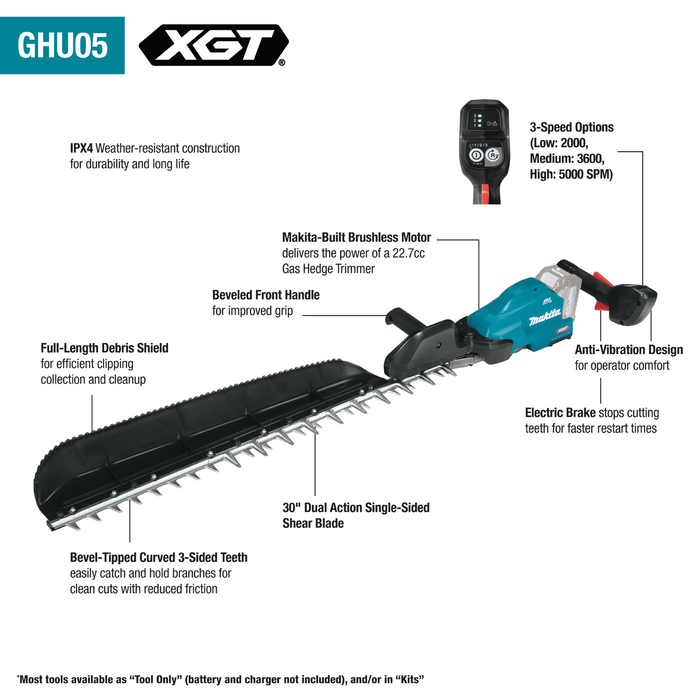 Makita 40V Max XGT Brushless Cordless 30" Single‑Sided Hedge Trimmer Kit (4.0Ah)