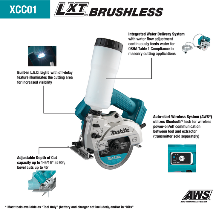 Makita 18V LXT Lithium-Ion Brushless Cordless 5 In. Wet/Dry Masonry Saw (Bare Tool)
