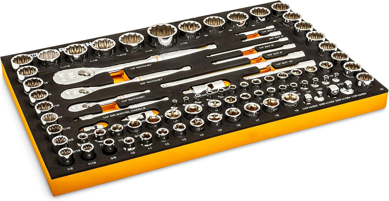 GEARWRENCH 83 Pc. 1/4, 3/8", 1/2" 90-Tooth SAE/Metric Mechanics Tool Set with EVA Foam Tray - 86529