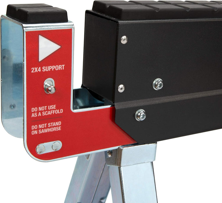 Steelman 67104 Adjustable Height Work Table Folding Sawhorses, Durable Steel Construction, Folding Legs, 2x4 Table Support Arms, 2,600 lb. Combined Loading Capacity (Set of Two)