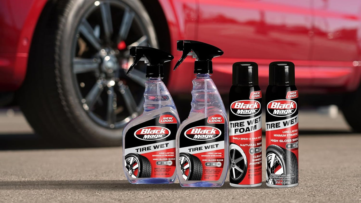 Black Magic BM23 Tire Wet, Specially Formulated Tire Shine Applicator Cleaner to Keep Them Looking Wet, Black, and Glossy with One Quick Spray, 23 Fl Oz. (Pack of 2)