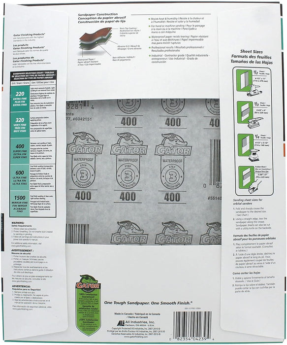 Gator 9" x 11" Waterproof Sanding Sheets, 400 Grit, 25 Pack