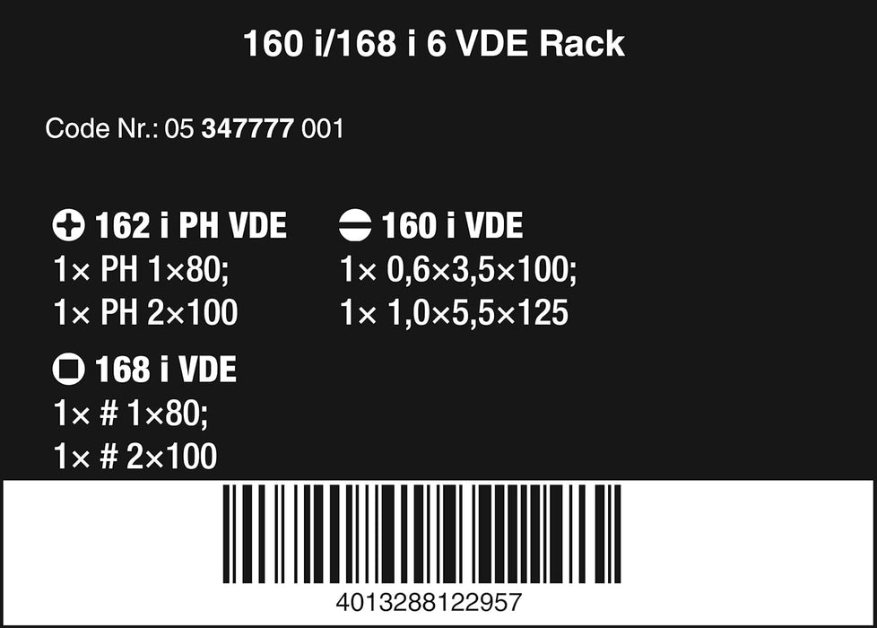 Wera - 5347777001 Kraftform Plus 160i/168i/6 Insulated Professional Screwdriver Set, 6-Piece Multi