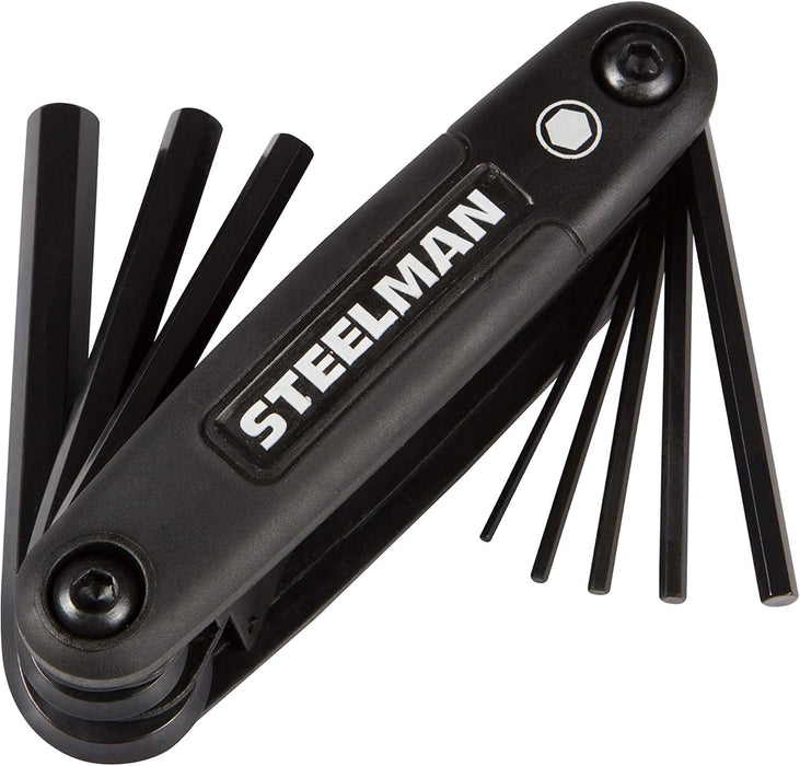 Steelman 41928 3-Piece Set Folding Hex Key Wrench Tools, SAE, Metric, and Torx Allen Wrench Sets, Chamfered Ends, Rubberized Grip