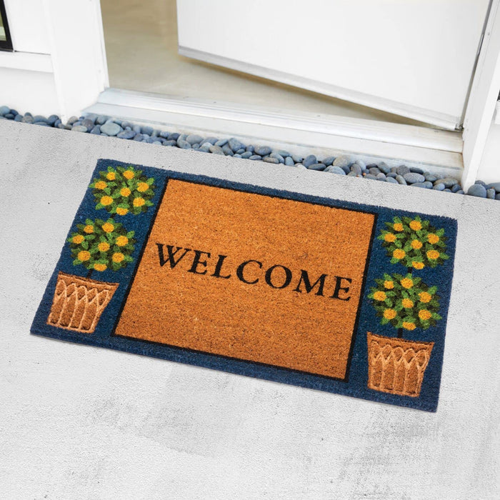 Notrax Welcome Topiary, Vinyl-Backed Natural Coir Doormat, Entry Mat for Indoor or Outdoor Use, 18"x30", C12 (C12S1830TW)