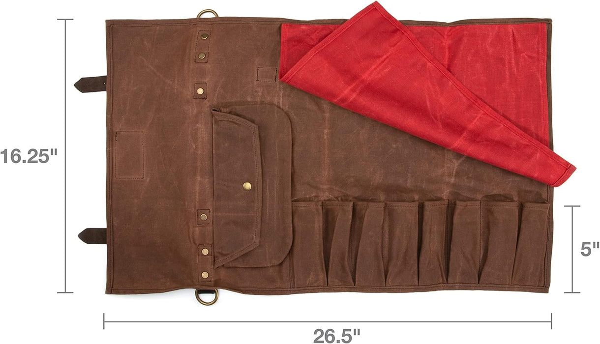Dickies 57124 Chef Knife Roll Bag Portable Organizer and Cutlery Storage Roll, Waxed Canvas and Leather, Medium