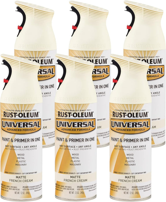 Rust-Oleum 282816 Universal All Surface Spray Paint, 12 oz, Matte French Cream (Pack of 6)
