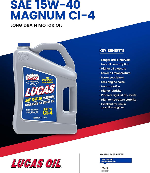 Lucas Oil 10076 SAE 15W-40 Magnum High TBN CI-4 Oil, 1 Gallon