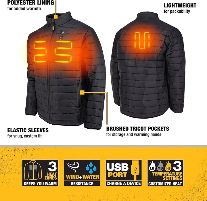 DEWALT Men's Lightweight Puffer Heated Jacket, Black, Medium - DCHJ093D1