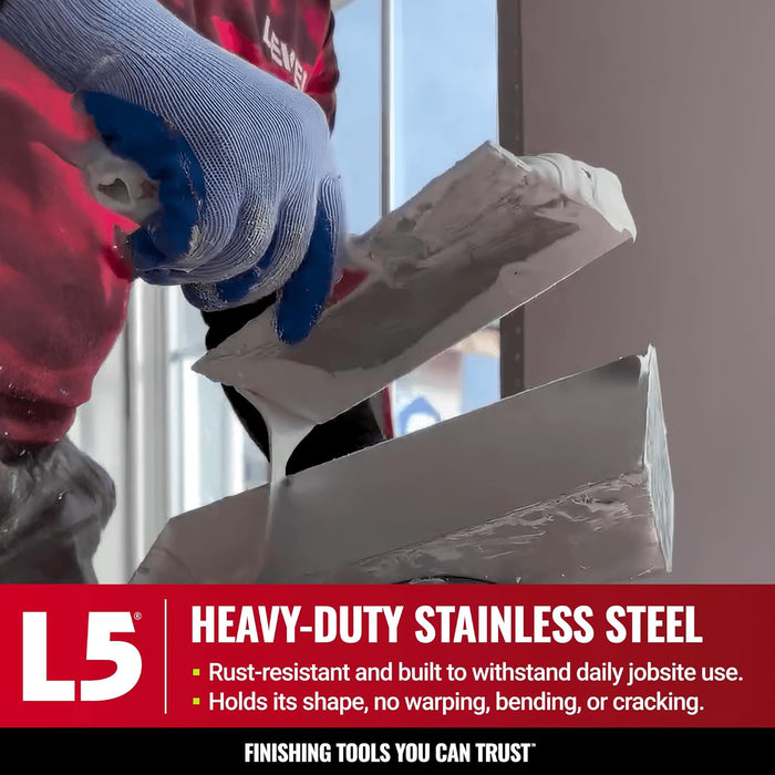 12" Stainless Steel Mud Pan + Ergonomic Contoured Base - LEVEL5 | Pro-Grade | Drywall Masonry Tool Tray Bucket | 5-332