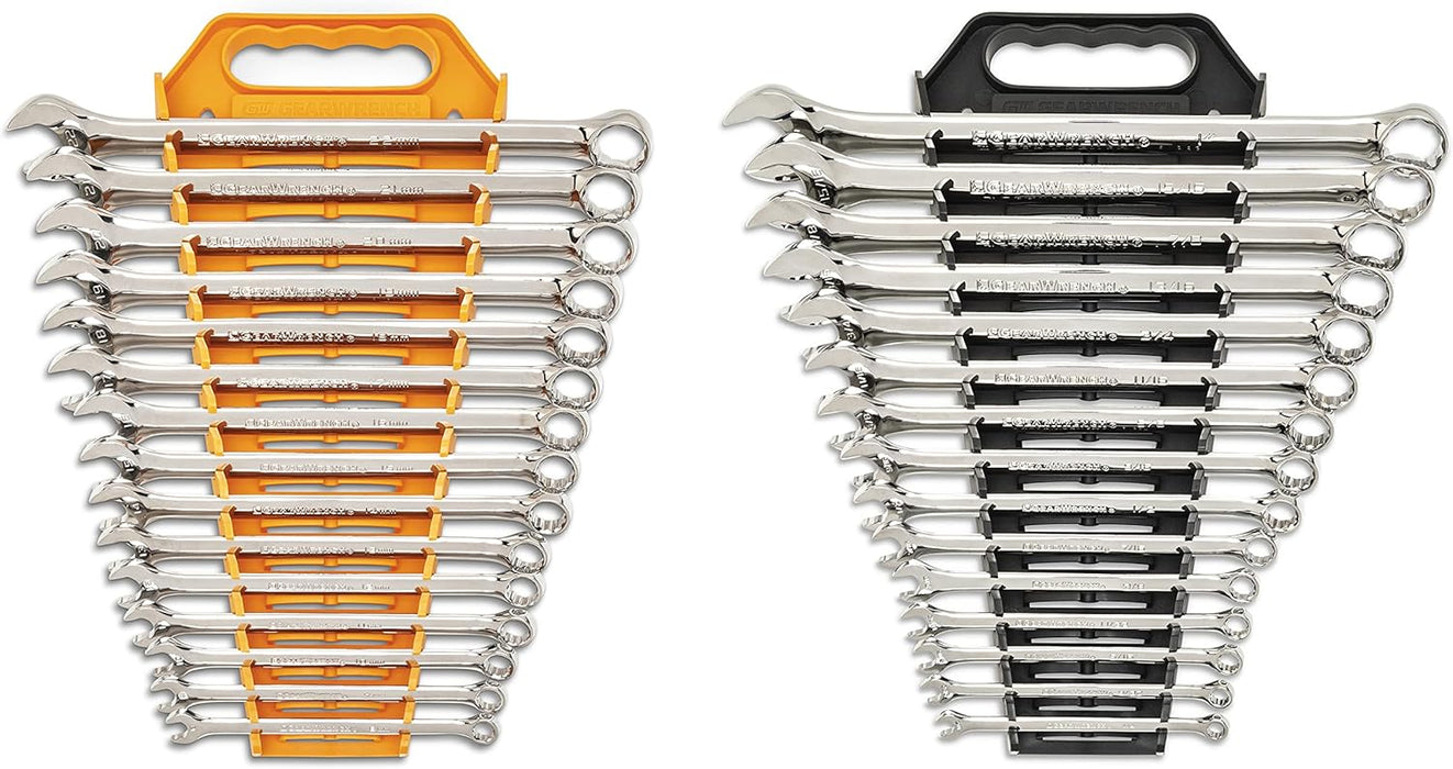 GEARWRENCH 30 Piece 12 Point Long Pattern Combination SAE/Metric Wrench Set with Wrench Racks (1/4-1 in., 8-22 mm) - 81937