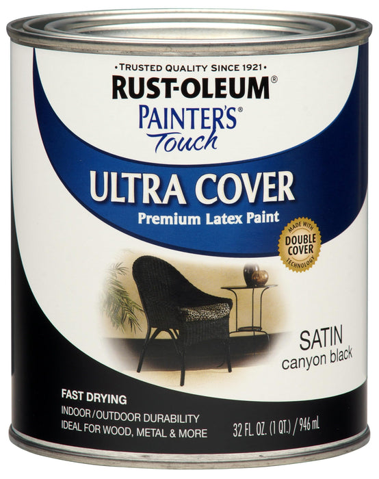 Rust-Oleum 267332 Canyon Black Painters Touch 2X Ultra Cover Premium Latex Paint, Satin Canyon Black, 1 Quarts (Pack of 1)