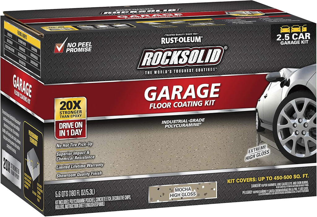 Rust-Oleum 293517 RockSolid Polycuramine Garage Floor Coating, 2.5 Car Kit, High Gloss Mocha