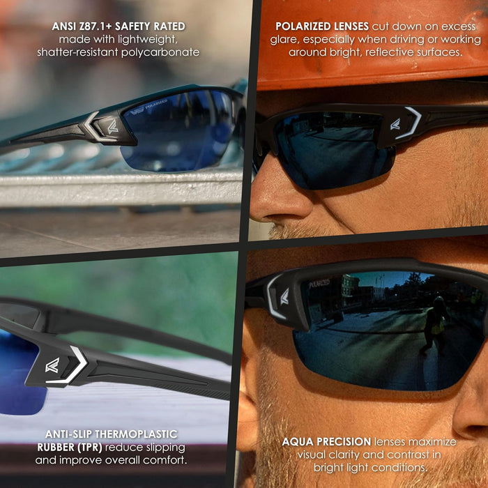 EDGE Khor G2 Z87 Safety Glasses for Men: Shatter Resistant Mens Sunglasses Polarized, Anti-Slip Flexible Frames, Nylon Lens Polarized Safety Glasses