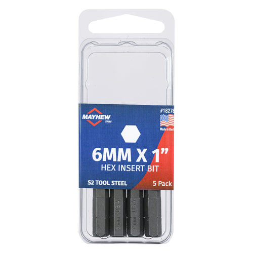 Mayhew Tools 18278-5 Metric Hex Insert Bit, 6mm x 1", 1/4" Shank (Pack of 5)