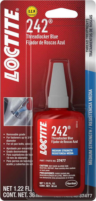 ‎Loctite | ‎492140 | LOCTITE 242 Threadlocker for Automotive: High-Temp, Medium-Strength, Anaerobic, All Purpose TYPICAL APPLICATIONS, Works on all Metals| Blue, 36 ml Bottle (PN: 37477 - 492140)