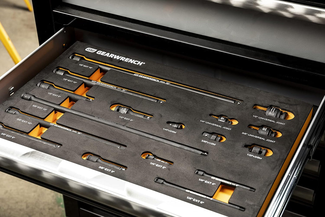 GEARWRENCH 86524 17 Piece 1/4", 3/8", 1/2" Impact Drive Tool Accessories Set with EVA Foam Tray