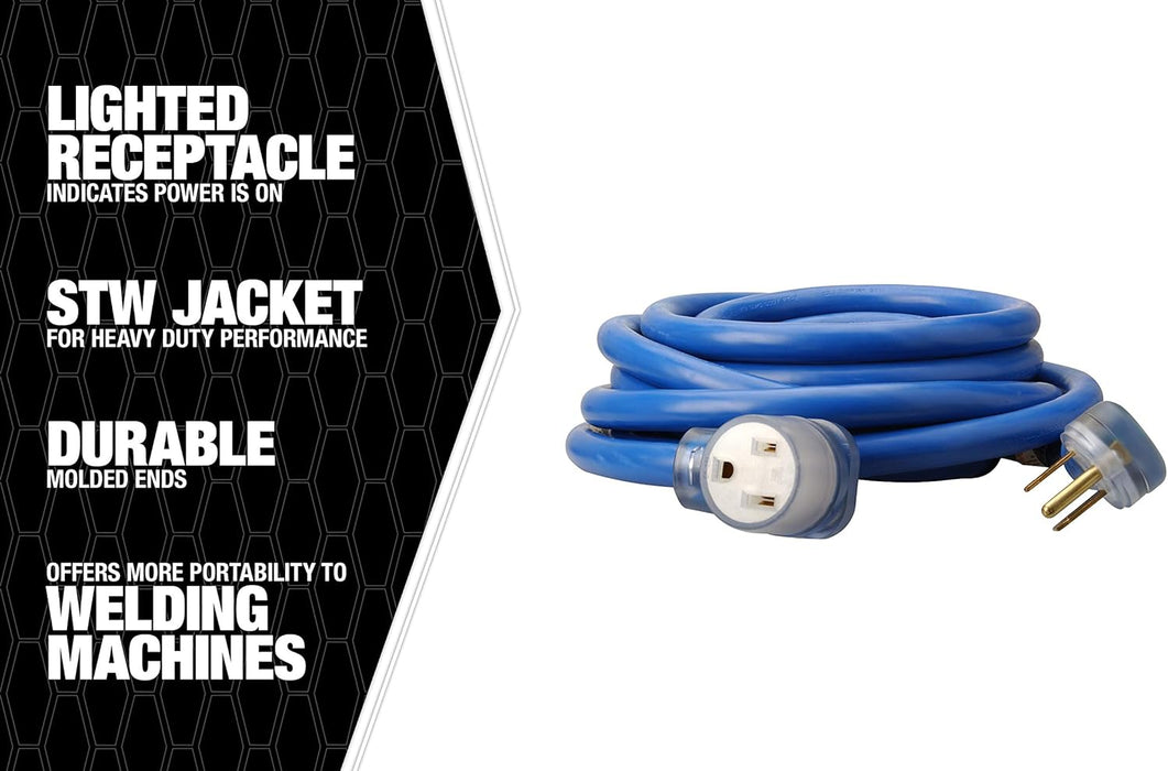 Southwire Extra Heavy Duty Extension Cord, 25Ft, 8 Gauge, 40 AMP, 250 Volt, Welding Cord, STW, Blue - 19178806