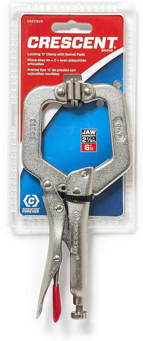Crescent C6CCSVN 6" Locking C-Clamp with Swivel Pads, Carded, Red
