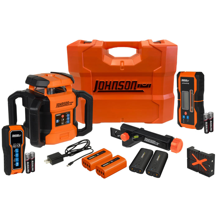 Johnson JRT300-RDHV-K Self-Leveling Red Dual Slope Rotary Laser Kit, 4,000FT Range, Hard-shell Carry Case, Lithium Ion Batteries, Magnetic Target, Laser Detector, Remote Control