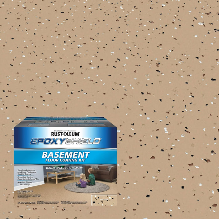 Rust-Oleum 391281 EpoxyShield Basement Floor Coating Kit, Gallon, Tan Satin