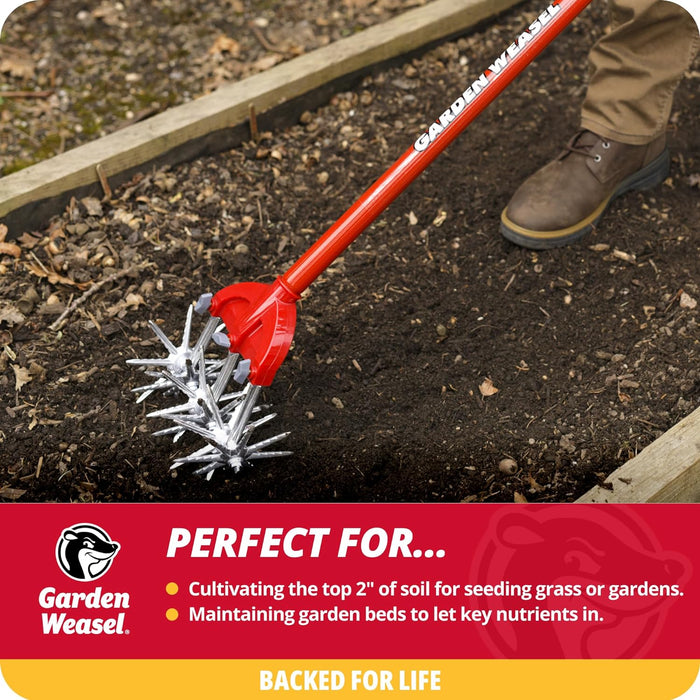 Garden Weasel Rotary Cultivator with Detachable Tines - Long Handle | Aerate, Weed, Cultivate, Plant, Reseed | Lawn Reseeding Garden Tool, Garden Soil Loosener