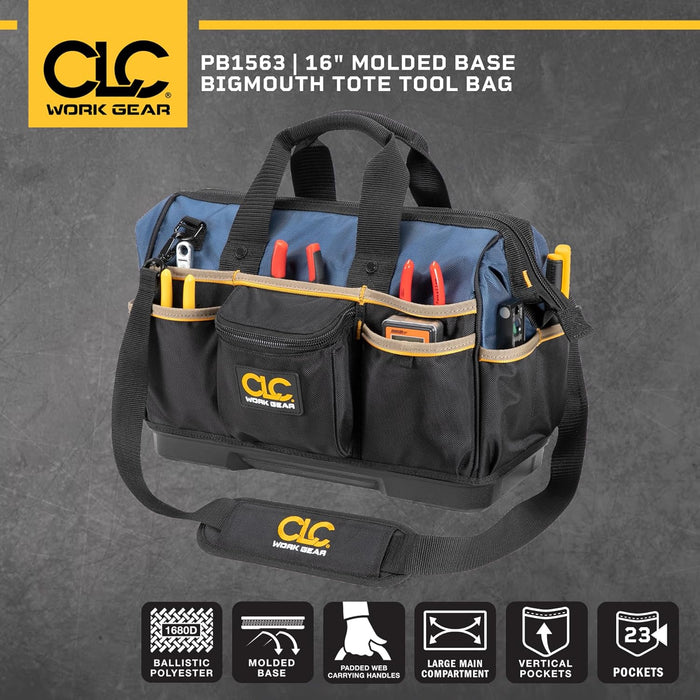 Custom Leathercraft CLC Work Gear PB1563 16" Molded Base BigMouth Tote Tool Bag