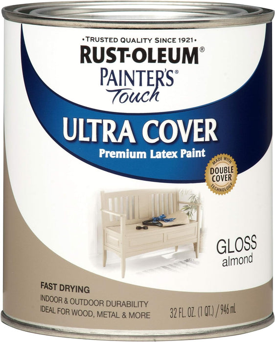 Rust-Oleum 1994502 Almond Painters Touch 2X Ultra Cover Premium Latex Paint, Quart, Gloss Almond (Pack of 1)
