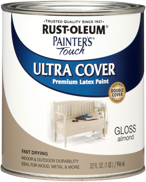 Rust-Oleum 1994502 Almond Painters Touch 2X Ultra Cover Premium Latex Paint, Quart, Gloss Almond (Pack of 1)