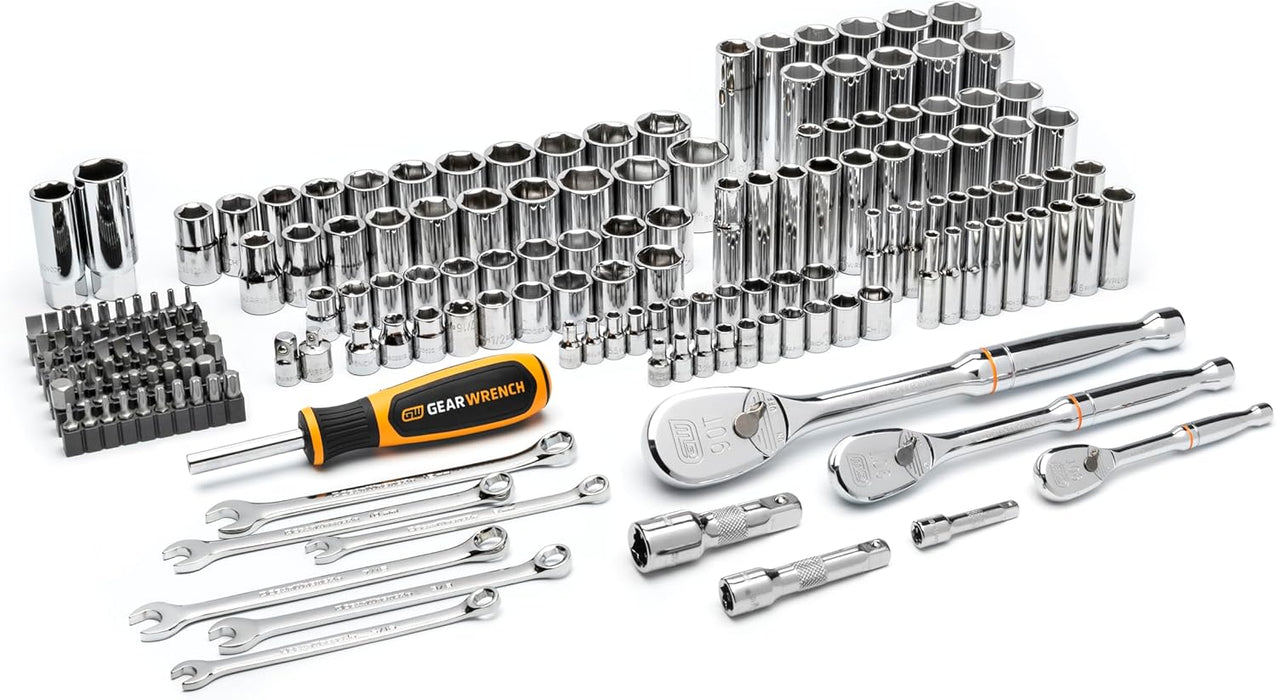 GEARWRENCH (GW90MCBMTS) 185 Piece Mechanics Hand Tool Set - 1/4", 3/8”, & 1/2" Drive, 90 Tooth, SAE & Metric