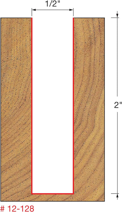 Freud Double Flute Straight Router Bit - 2" Height, 1/2" Diameter, 4-1/8" Length, 1/2" Shank - 12-128