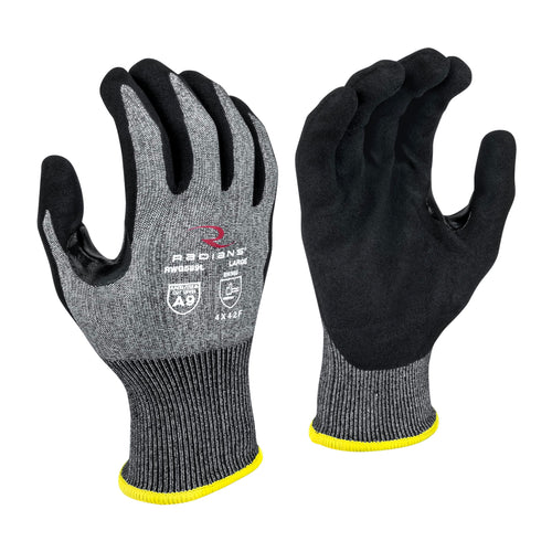 Radians RWG589M Unisex Touchscreen Cut Level A9 Sandy Foam Nitrile Coated Cut Resistant Work Glove, Gray Shell/Black Palm, Medium