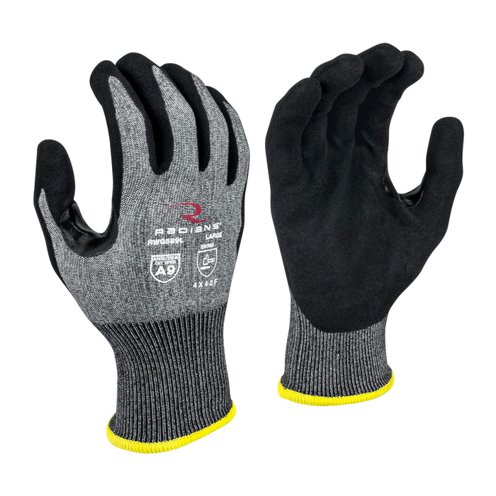 Radians RWG589M Unisex Touchscreen Cut Level A9 Sandy Foam Nitrile Coated Cut Resistant Work Glove, Gray Shell/Black Palm, Medium
