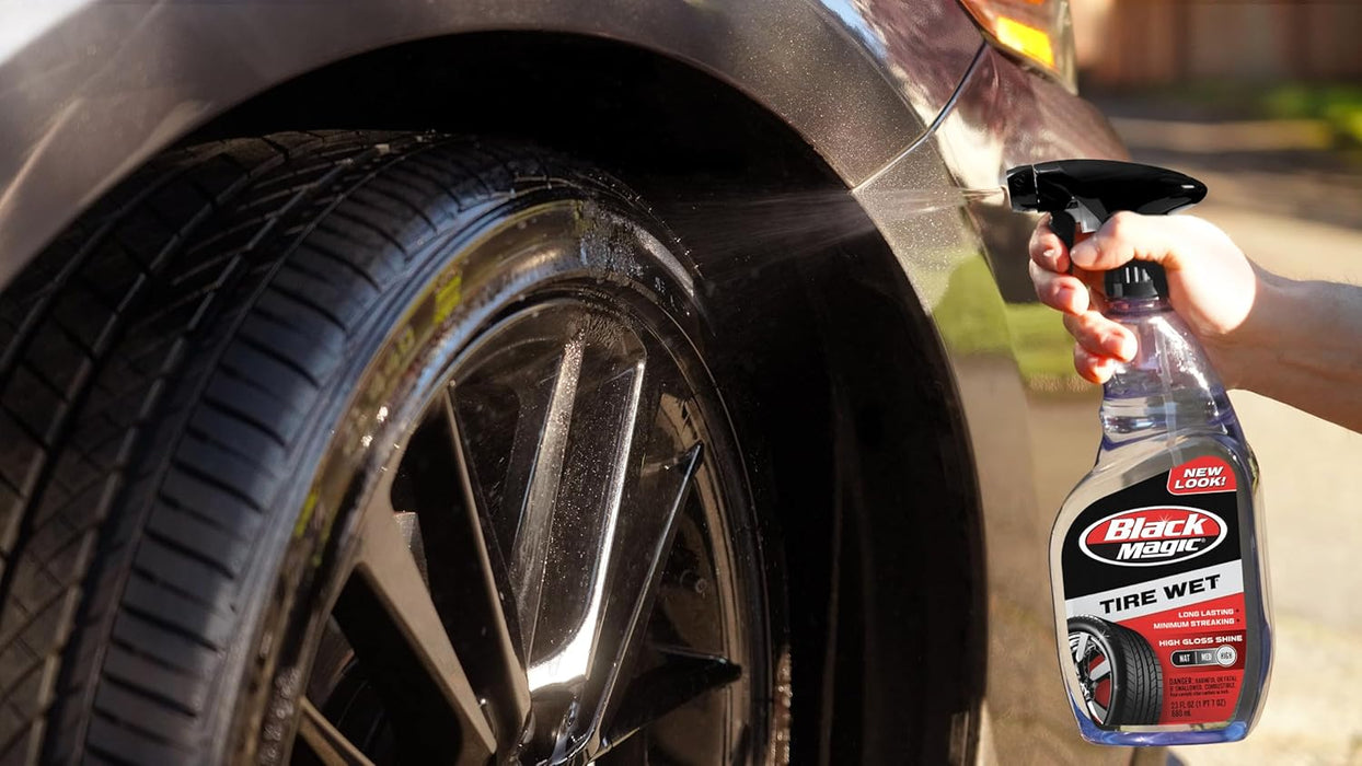 Black Magic BM23 Tire Wet, Specially Formulated Tire Shine Applicator Cleaner to Keep Them Looking Wet, Black, and Glossy with One Quick Spray, 23 Fl Oz. (Pack of 2)