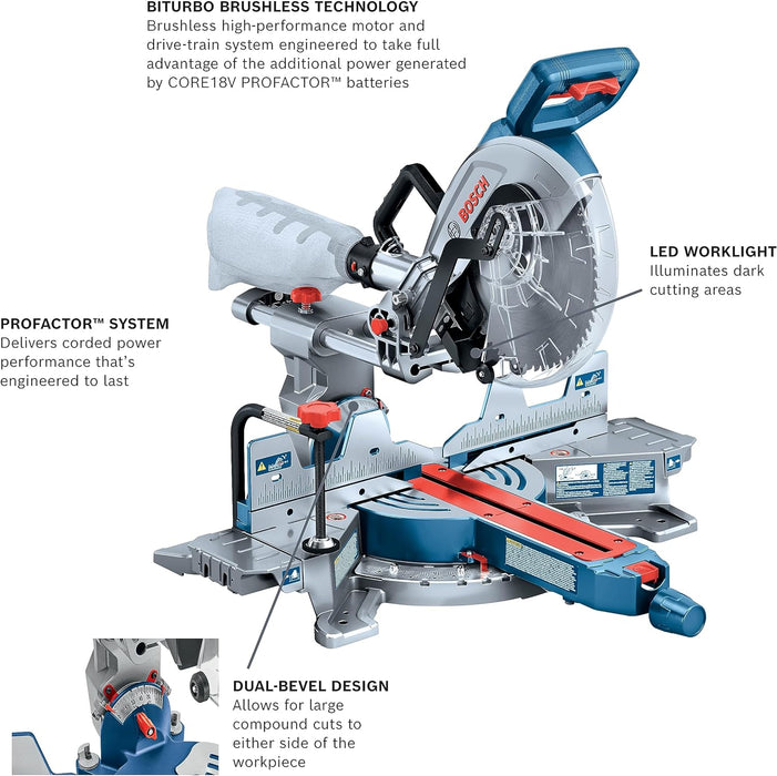 Bosch PROFACTOR️ 18V Surgeon 10in Dual Bevel Slide Miter Saw Combo Kit