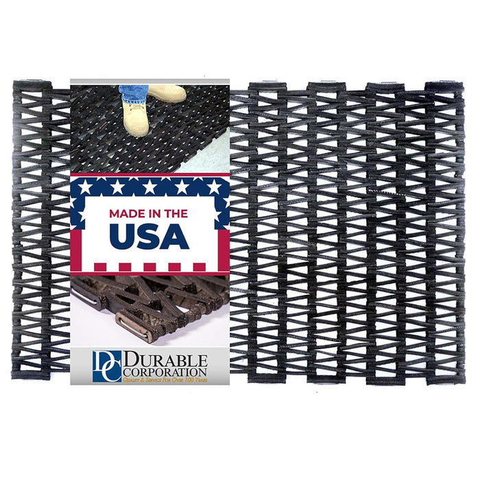 Durable Durite Recycled Tire-Link Outdoor Entrance Mat, Herringbone Weave, 17" x 25", Black