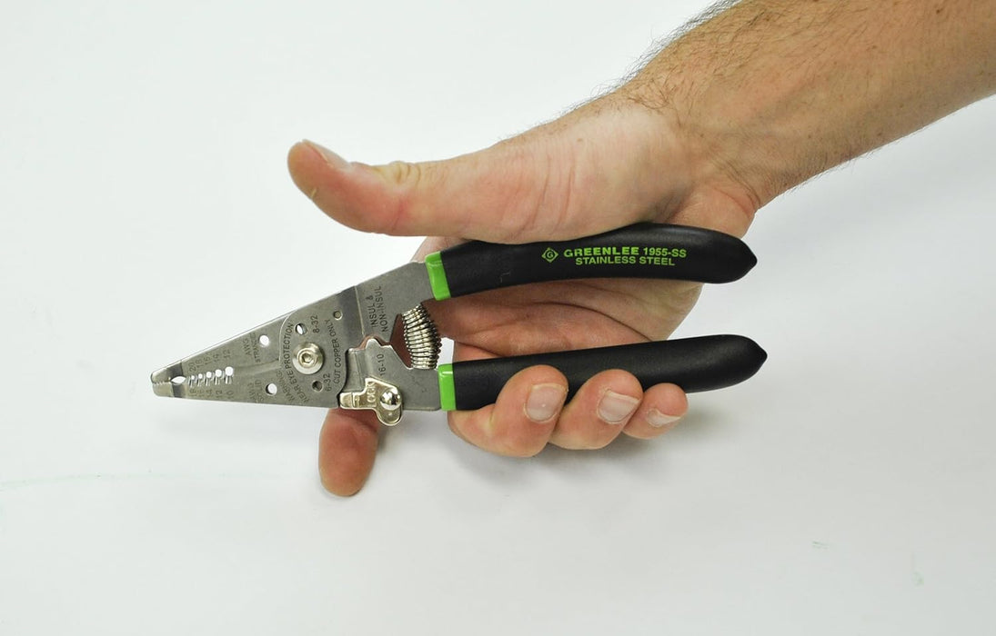 Greenlee 1956-SS Pro Stainless Wire Stripper, Cutter and Crimper Curve, 6-14AWG, 7.5-Inches
