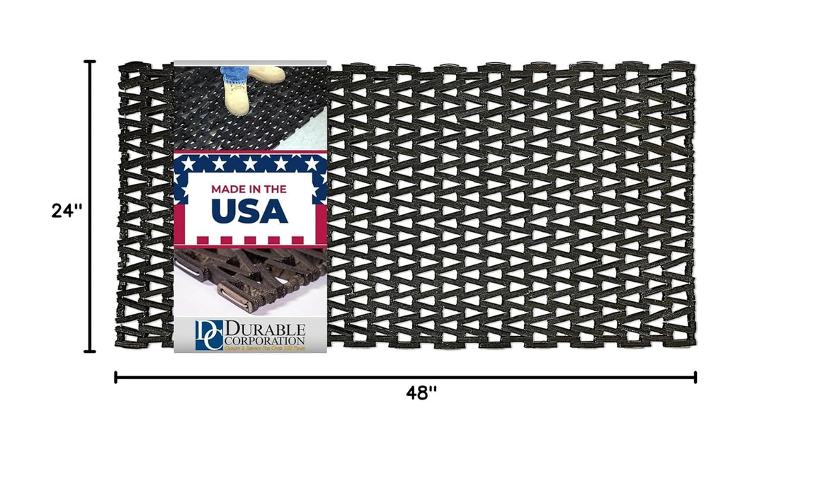 Durable Durite Recycled Tire-Link Outdoor Entrance Mat, Herringbone Weave, 24" x 48", Black 2' x 4' (Rectangular)