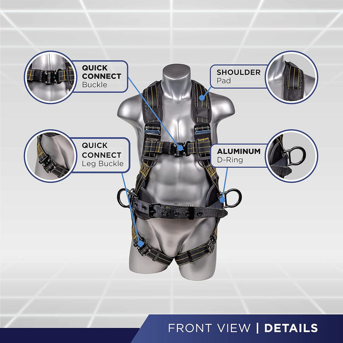 Palmer Safety Hammerhead 5pt Safety Harness Back Padded, QCB Chest, Tongue Buckel Legs Straps, Back & Side D-Rings
