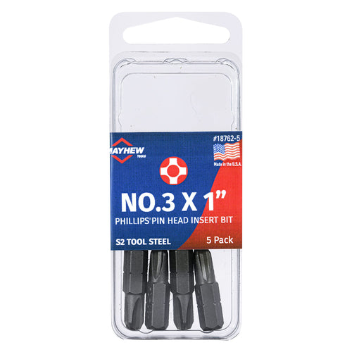 Mayhew Tools 18762-5 USA Phillips Pin Head Insert Bit, No. 3 x 1" (Pack of 5)