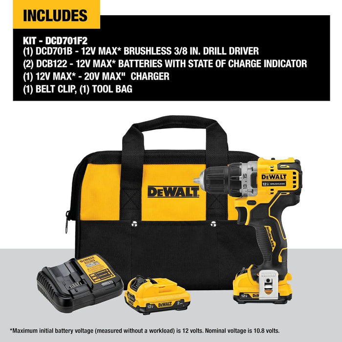 DEWALT DCD701F2 xtreme 12V MAX Cordless Drill/Driver Kit, 3/8-Inch, Special Feature Variable Speed