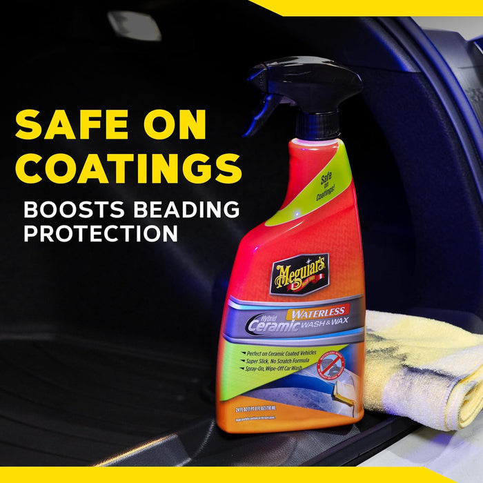 Meguiar’s G251024 Hybrid Ceramic Waterless Wash & Wax - Waterless Car Wash Spray with Ceramic Chemistry for a Slick, Protective Barrier - No-Scratch Formula for Glossy Paint and Ceramic Coatings, 24 Oz