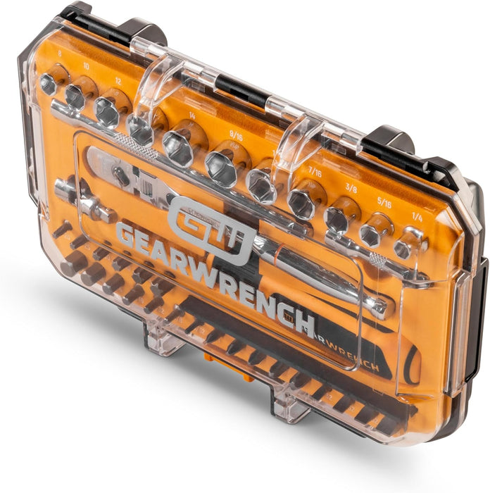 GEARWRENCH (GWMBS39XPS) 39 Piece 1/4" Drive MicroDriver Set with 120XP Locking Flex Head Ratchet and Stubby Sockets