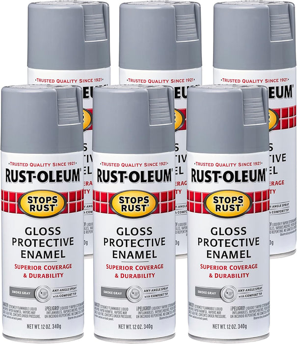 Rust-Oleum 7786830 Stops Rust Spray Paint, 12 oz, Gloss Smoke Gray (Pack of 6)