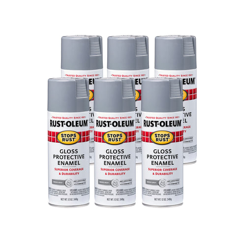 Rust-Oleum 7786830 Stops Rust Spray Paint, 12 oz, Gloss Smoke Gray (Pack of 6)