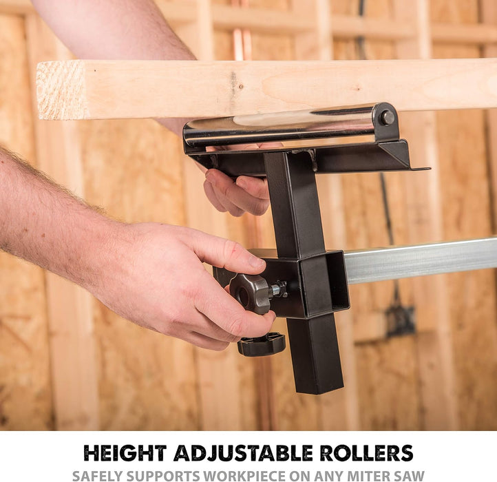 Evolution Power Tools EVOMS1 Miter Saw Stand Compact & Folding, Universal Fits Most Brands, Quick Release Mounting Brackets, Rollers, End Stops for Repeat Cutting , Black