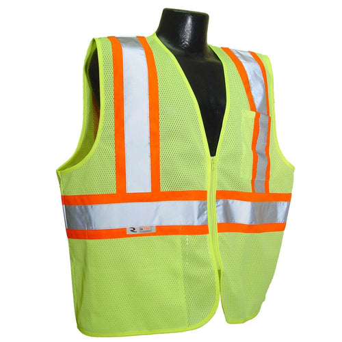 Radians SV22-2ZGM-L Polyester Mesh Economy Class 2 High Visibility Zipper Closure Vest with Two-Tone Trim, Large, Safety Green