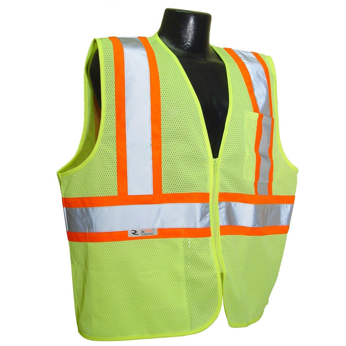 Radians SV22-2ZGM-L Polyester Mesh Economy Class 2 High Visibility Zipper Closure Vest with Two-Tone Trim, Large, Safety Green