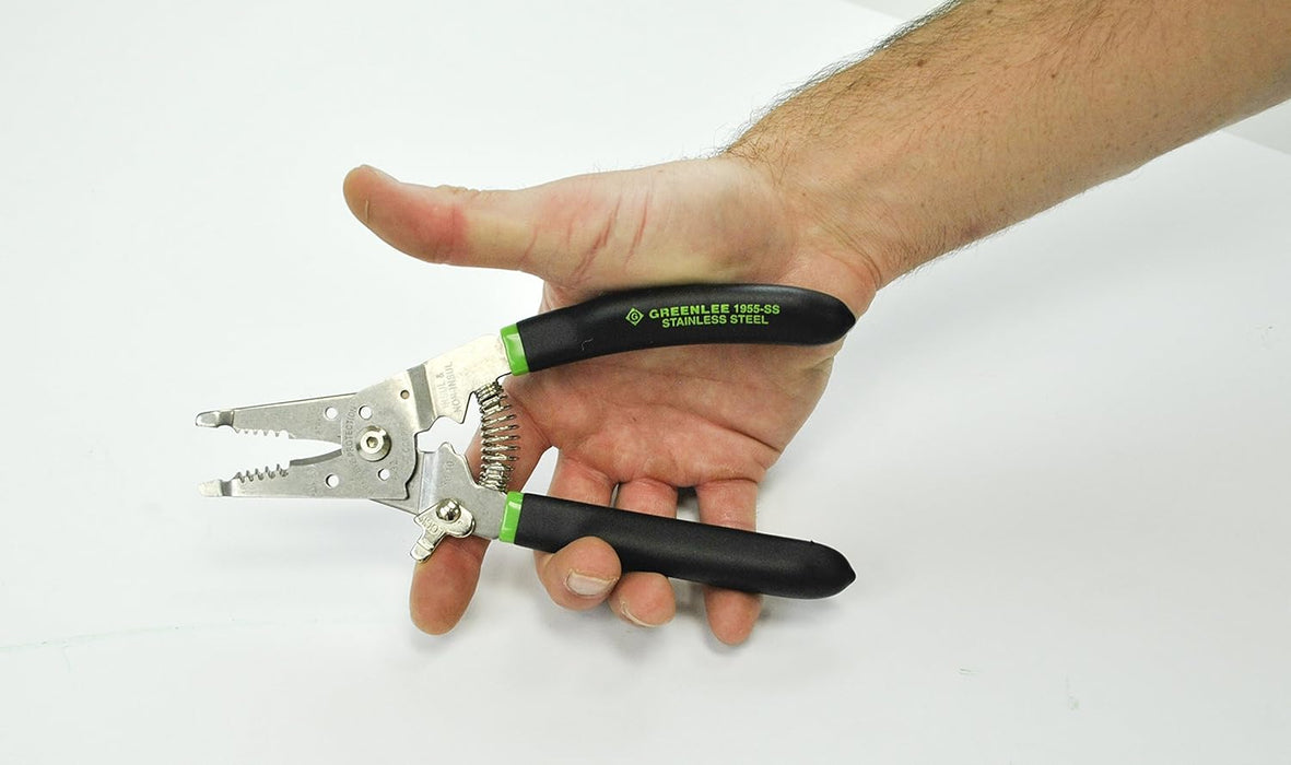 Greenlee 1956-SS Pro Stainless Wire Stripper, Cutter and Crimper Curve, 6-14AWG, 7.5-Inches