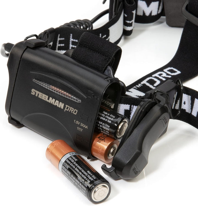 Steelman 79417 Pro Slim Profile Motion Activated LED Headlamp with Red LED Night Vision Mode and Rear Safety Flasher LED